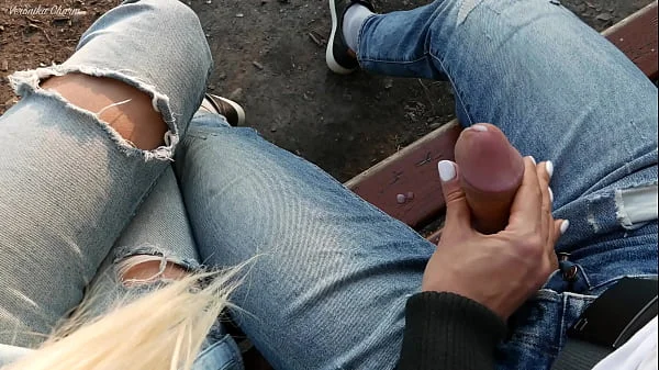 Girl Was Surprised To See Guy Jerking Off Dick In The Park And Made Him Cum