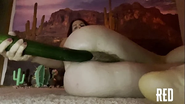 Redhead Rides A Long Cucumber