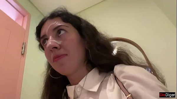 Cum on a girl's face in a public cafe - She eats lunch with cum on her face! - Cumwalk