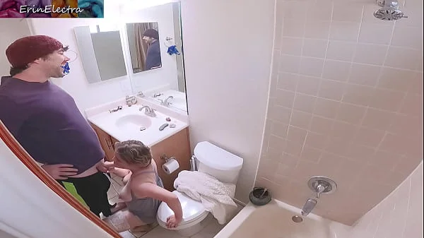 Masturbating stepmom in the bathroom invites stepson in for sex