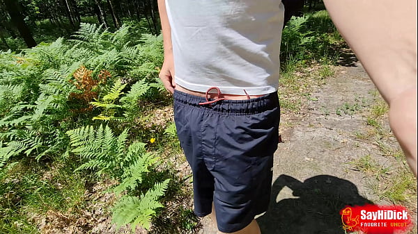 Walking naked in the woods. Soft foreskin to hard big cock Mikel